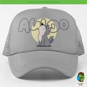 Awoo Wolf Dog Howl Foam Trucker Snapback Cap GREY